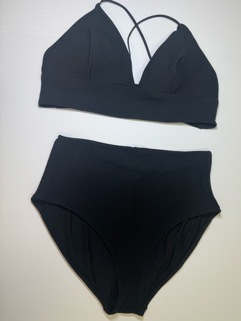 H&M Black Textured Bikini Top and Bottom Swimsuit